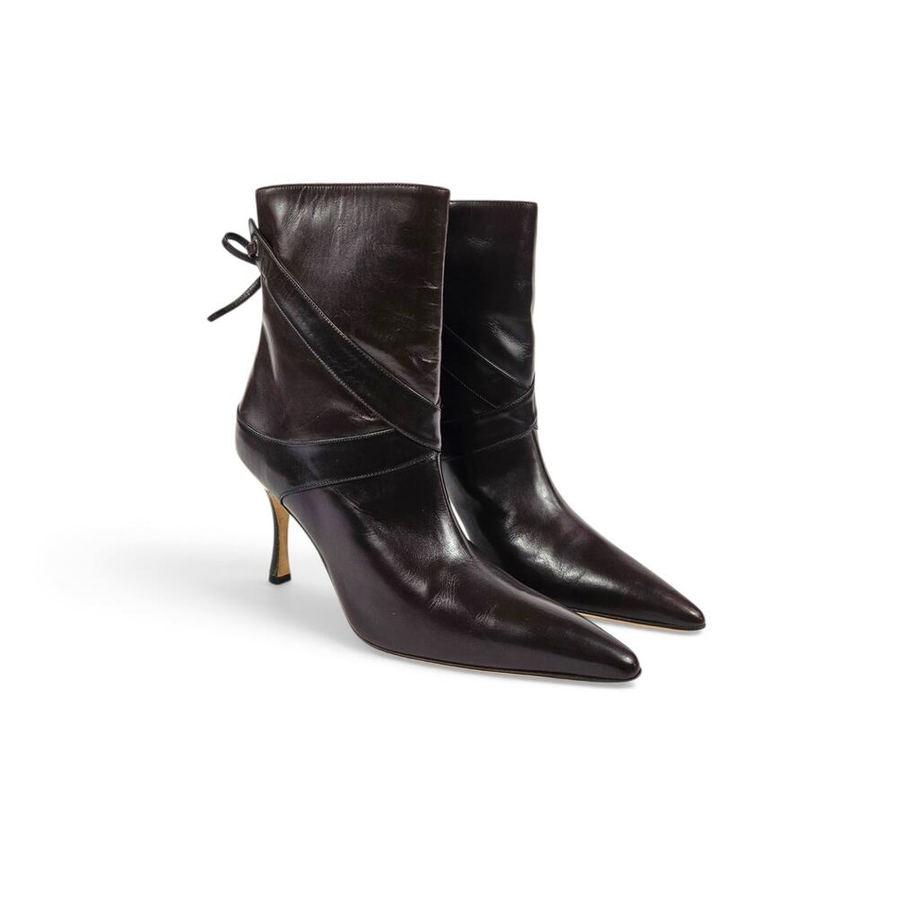 Y2k Manolo Blahnik Brown Leather Ankle Boots - Size IT 37.5 (US 7)
